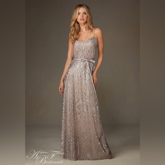 Angelina Faccenda Dresses & Skirts - Angelina Faccenda Taupe gown formal dress Size 4 style# 20477 Pre worn